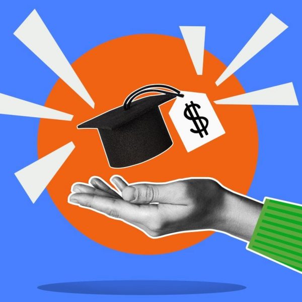 Imagem representando educação financeira com um chapéu de formatura e símbolo de dólar, destacando a importância do investimento em educação financeira.
