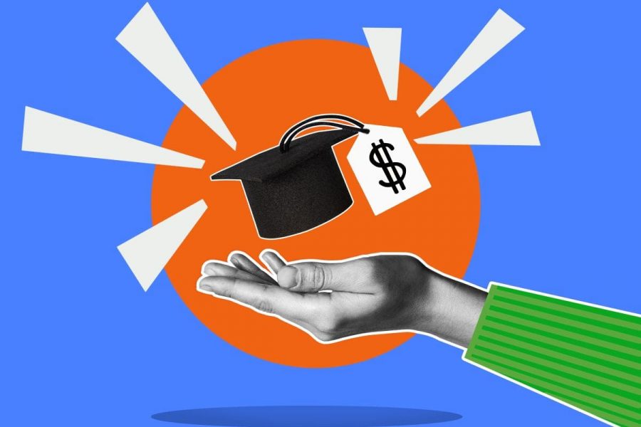 Imagem representando educação financeira com um chapéu de formatura e símbolo de dólar, destacando a importância do investimento em educação financeira.